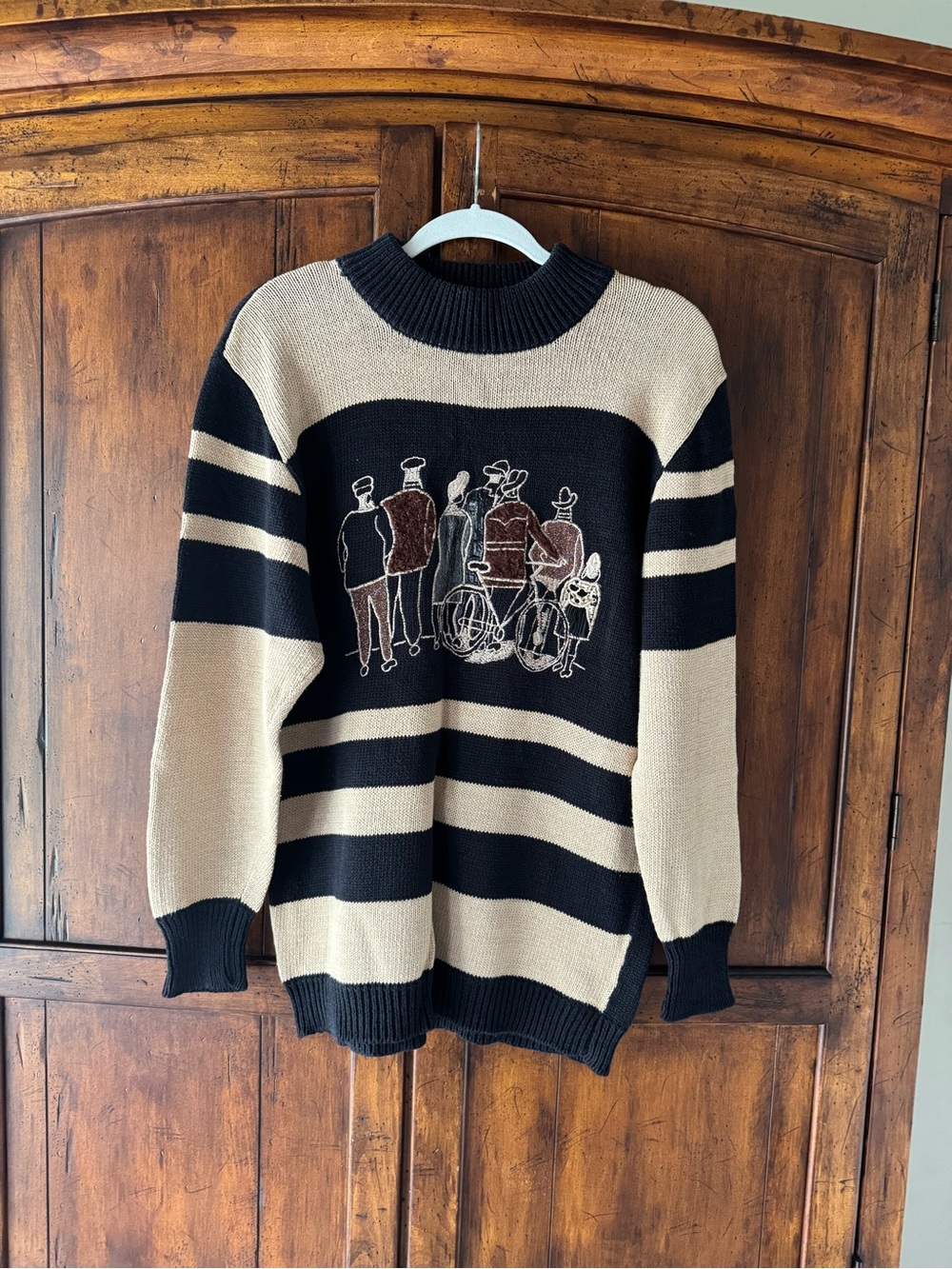Vintage Striped Knit Sweater Intarsia Graphic Size Medium
